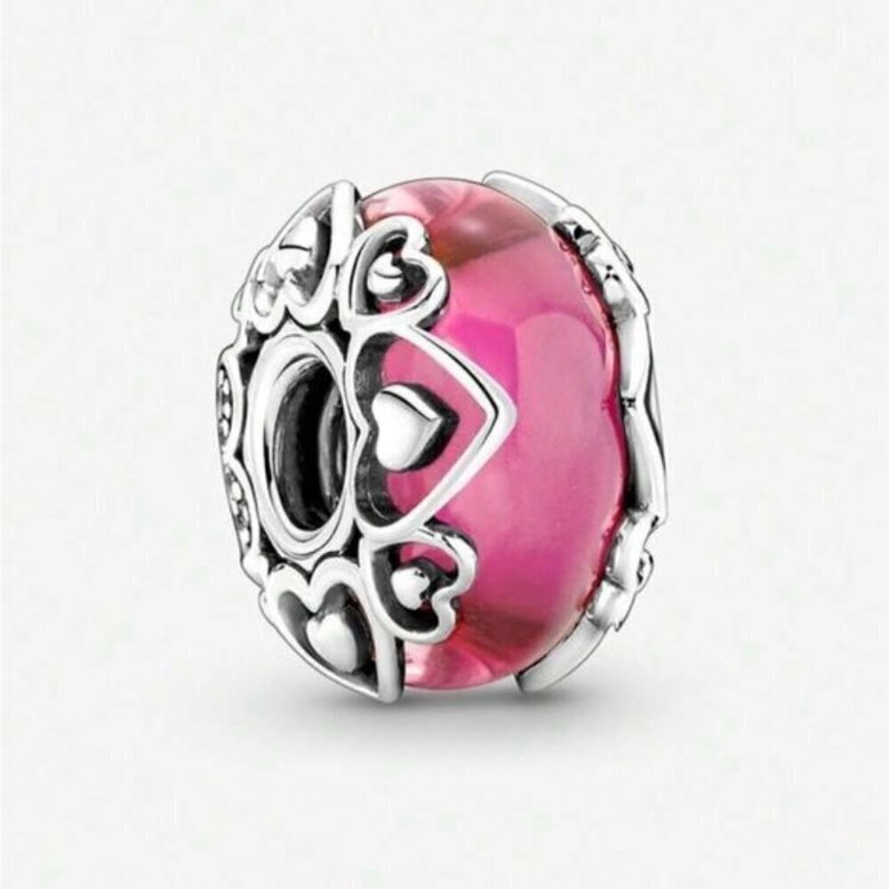 925 Sterling Silver Jewelry Pink Murano Glass Chain Love Charm